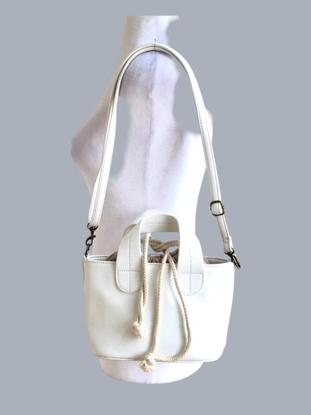 Nordstrom Bag Shoulder Drawstring Top Ivory Faux Leather